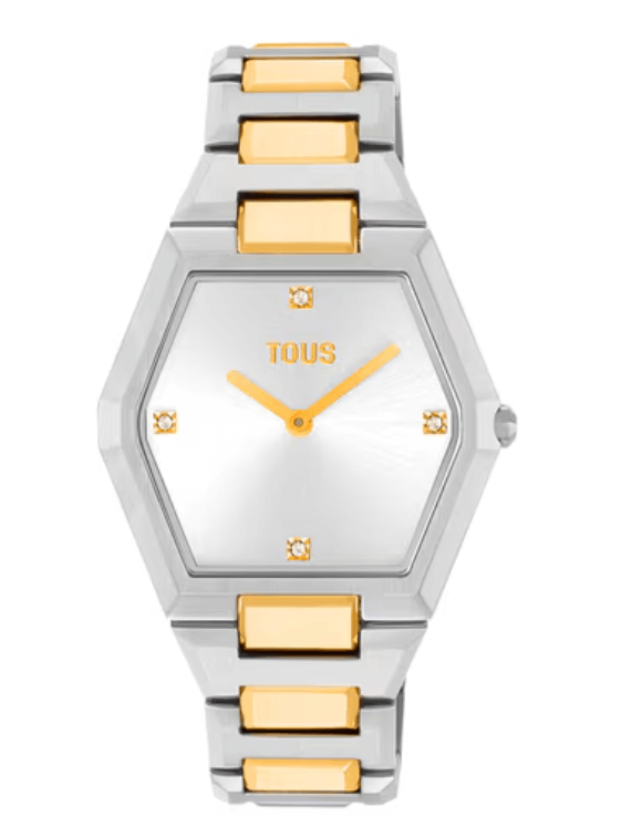 Tous karat Eight caja y brazalete se encuentran perfectamente integrado a modo de pulsera con eslabones trabajados y facetados para dar mas contraste