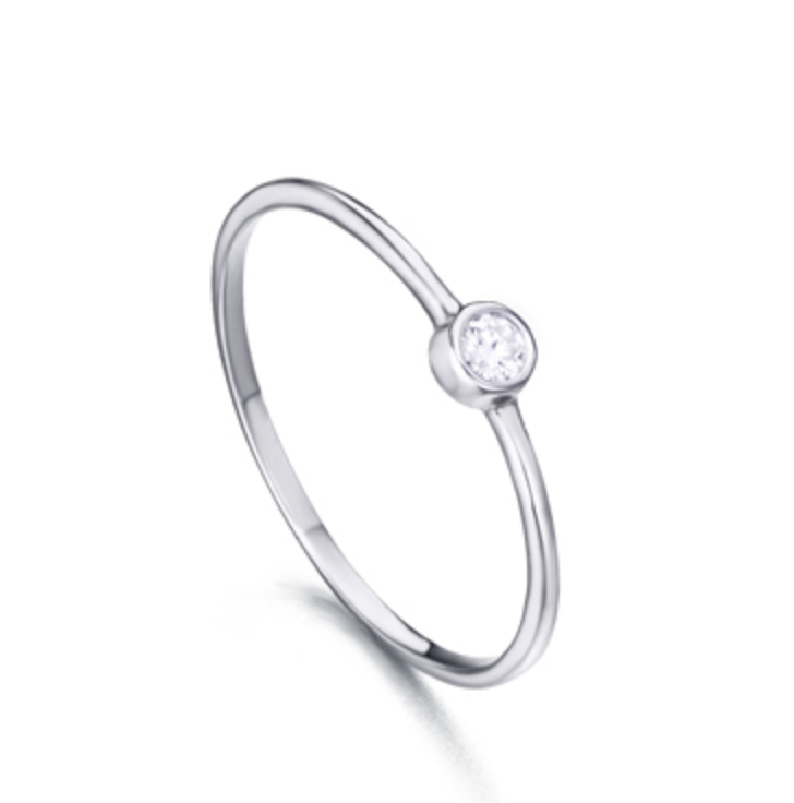 Anillo Lecarré GA014OB de oro blanco 18k con un diamante talla brillante engastado a mano mediante una boca. Anillo de compromiso.