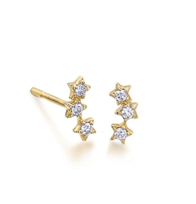 Pendientes Lecarré GB138OA en forma de estrellas de oro de 18kt. con diamantes engastados a mano. Con pureza SI, color H y un peso total de 0,15 quilates