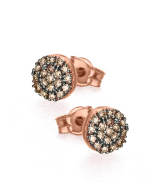 Pendientes Lecarré GB090OR en forma circular (6mm.)  de oro rosa de 18kt. con diamantes brown engastados a mano. Con una pureza SI, color H y un peso total de 0,19quilates