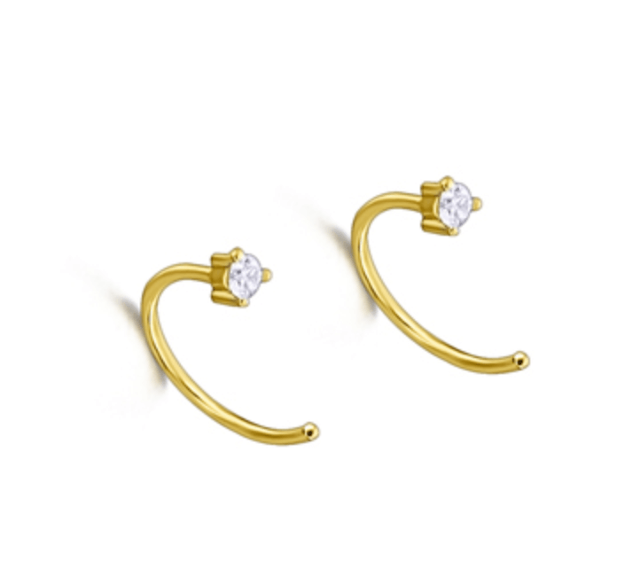 Pendientes Lecarré GB120OA con forma de aro (diámetro 9mm.) y un diamante que queda en la punta del pendiente todo en Oro 18kt.