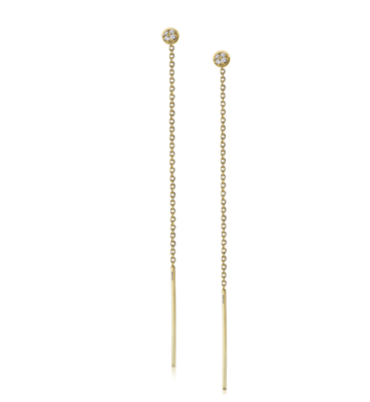 Pendientes Lecarré GB136OA con forma de lagrima (longitud 4cm.) y un motivo central con diamantes que queda en el agujero de la oreja en Oro 18kt.