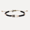 Pulsera SUNFIELD PU065113 tiene  un motivo con circonitas de color. unas bolas de onix de 4mm. con algún detalle de plata chapada en oro rosa 18k.