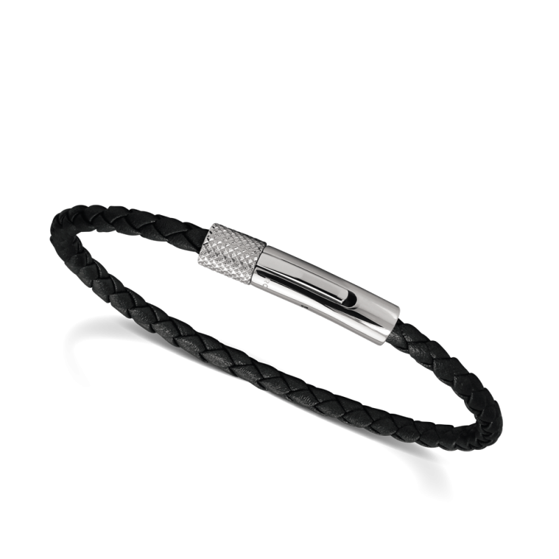 Pulsera Rochet Driver con cuero trenzado de piel de 4mm. cierre de clip de acero.