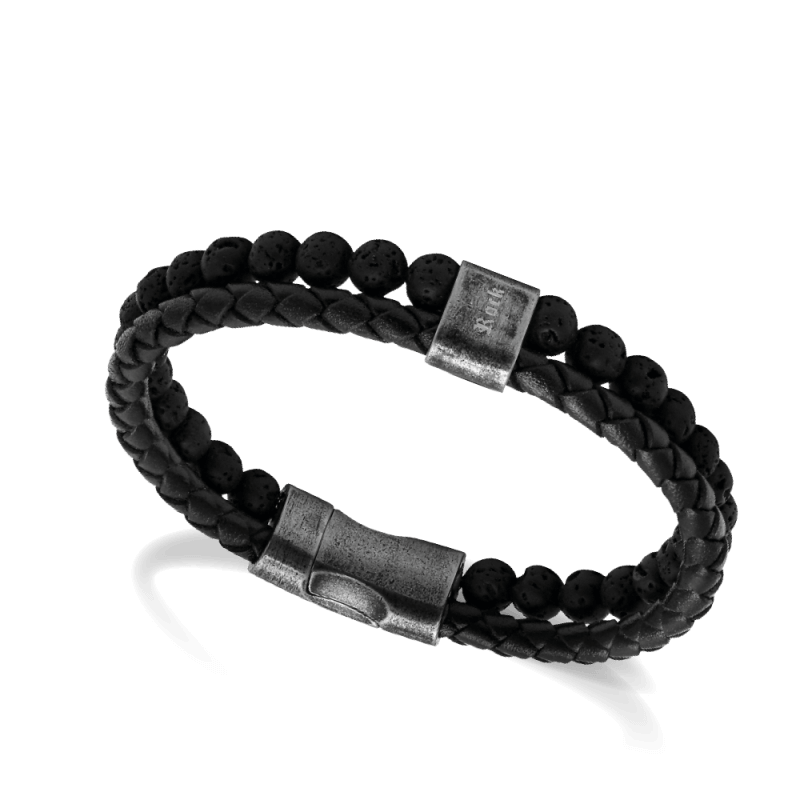 La pulsera Rochet KARMA HB562208 las buenas vibraciones con esta pulsera Karma de cuero trenzado y sus cuentas en diferentes minerales.