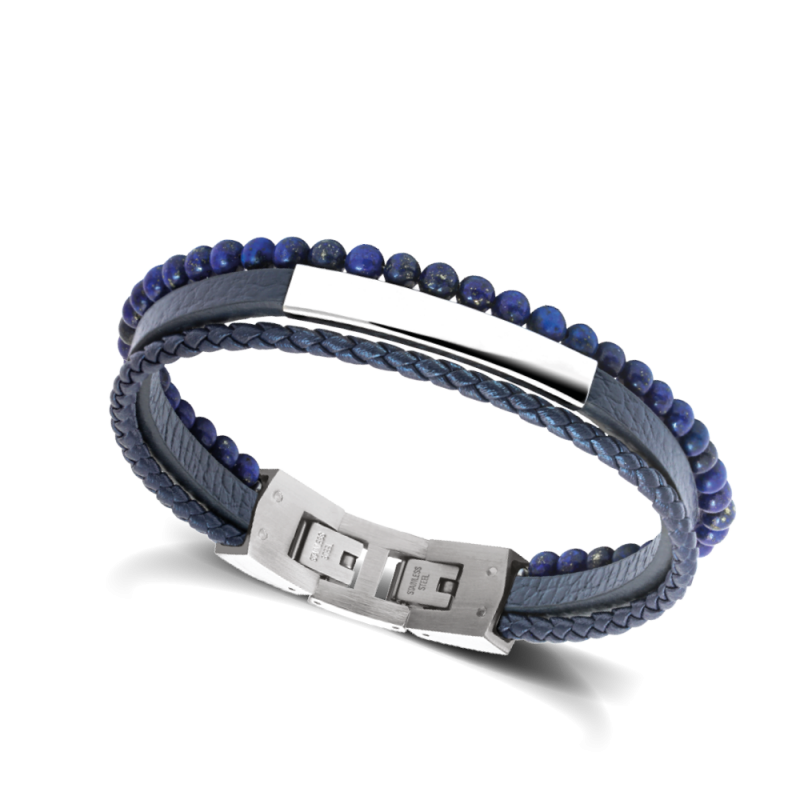 Pulsera Rochet YALE HB6612 para hombre contiene la combinación perfecta entre piedras naturales, piezas de acero y elementos de cuero azul.