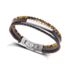 Esta pulsera YALE Brown para hombre contiene la combinación perfecta entre piedras naturales de ojo de tigre, piezas de acero y elementos de cuero marrón.