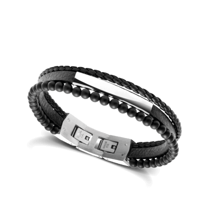 Pulsera Rochet YALE HB6601 para hombre contiene la combinación perfecta entre piedras naturales, piezas de acero personalizables y elementos de cuero .