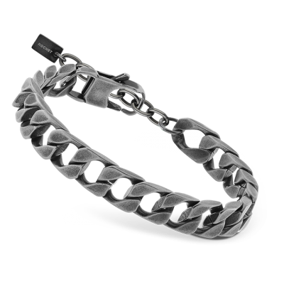 Pulsera Rochet forge en acero envejecido. El ancho de la pulsera es de 9mm. con un dibujo de eslabón en forma clásica. cierre de mosquetón.