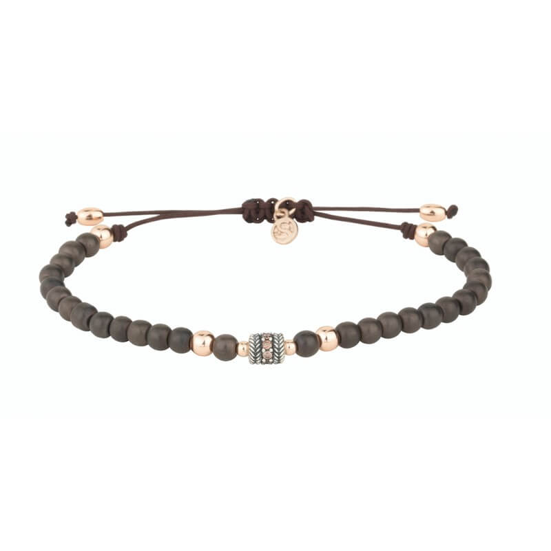 Pulsera SUNFIELD PU061298 tiene  un motivo  con circonitas de color. unas bolas de hematites de 4mm. con algún detalle de plata chapada en oro rosa 18k.