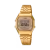 El modelo CASIO LA680WEGA-9ER es un reloj con toque retro, pequeño e indispensable en tu armario, ya que con su color dorado y caja de color dorado.
