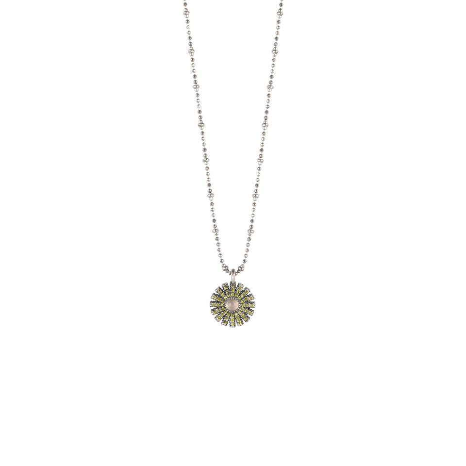 COLLAR SUNFIELD CL064251 es de plata con circonitas talla brillante. muestra una piedra natural (cuarzo rosa) creando forma de circunferencia