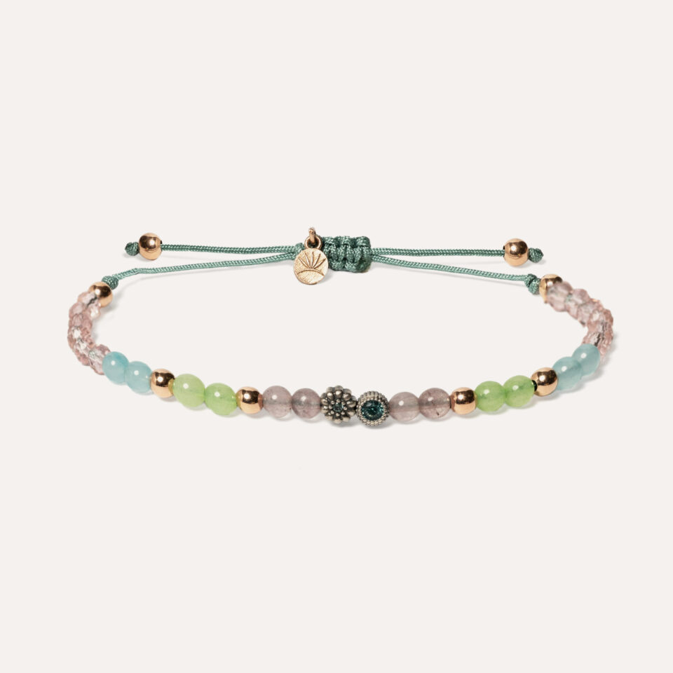 Pulsera SUNFIELD PU065281 tiene  un motivo con circonitas de color. unas bolas de plata de 3mm. con algún detalle de plata chapada en oro rosa 18k.