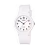 El modelo CASIO LQ-24B-7BEF es un reloj con toque retro, analógico y atrevido, por su cadena y caja toda de plástico color blanco.