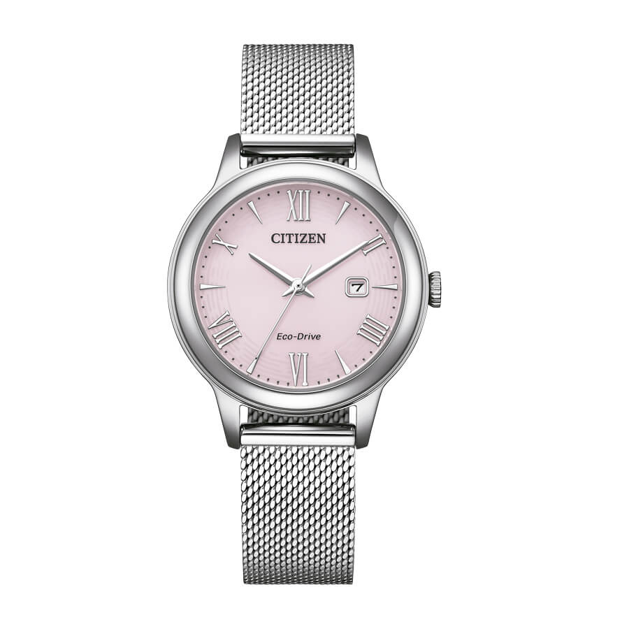 El modelo Citizen Lady Dress EW2621-75X es un reloj para mujer con movimiento eco-drive con  un toque de color en la esfera.