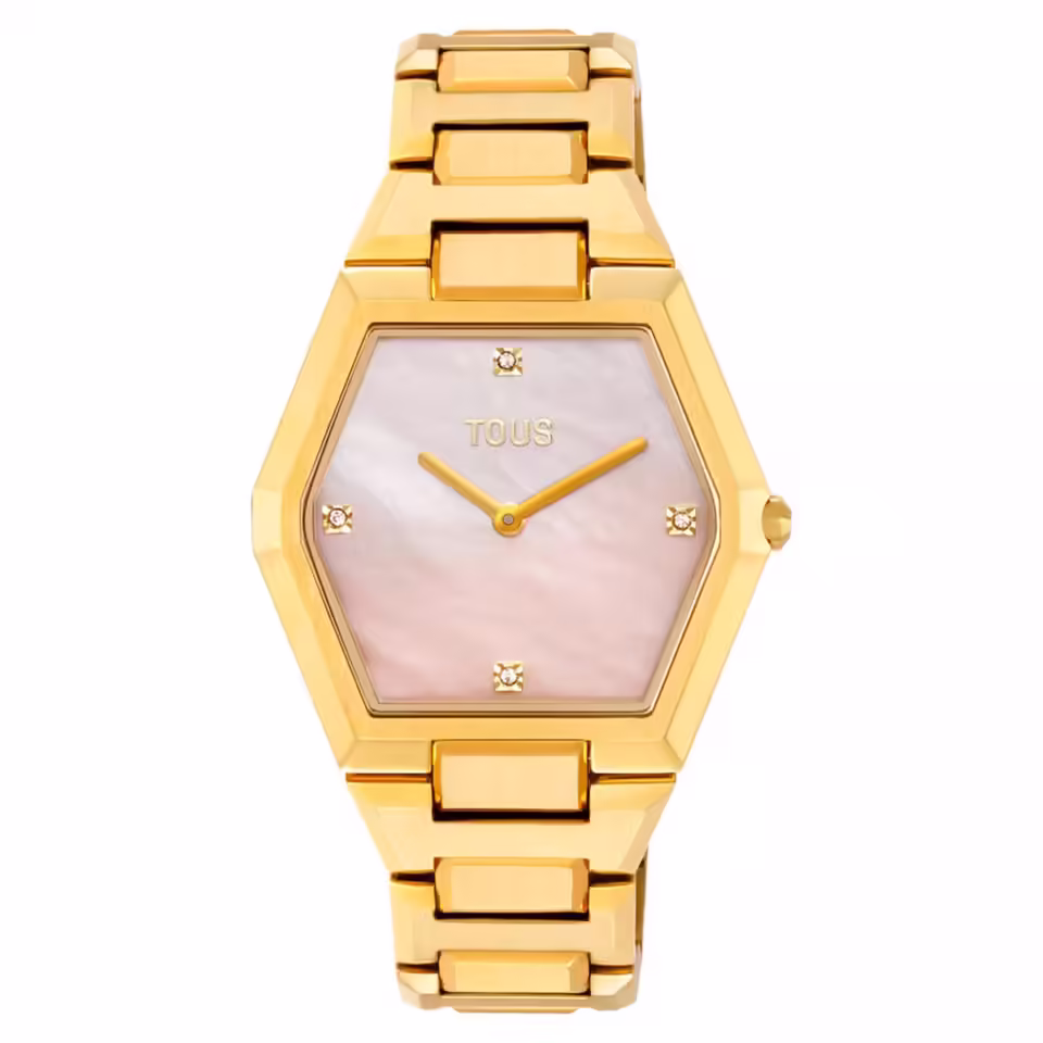Tous karat EIGHT caja y brazalete se encuentran perfectamente integrado a modo de pulsera con eslabones trabajados y facetados para dar mas contraste