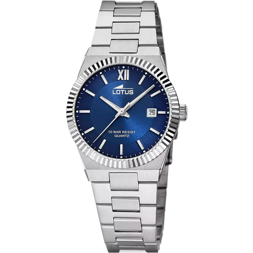 El reloj Lotus 18838 es un clásico contemporáneo con su caja de acero y cristal mineral, y su cadena de acero, apto para cualquier ocasión.