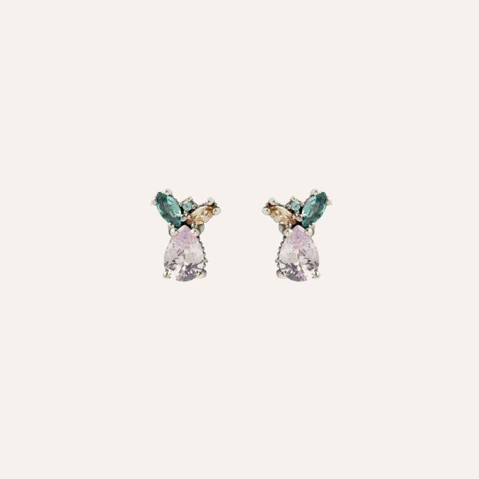 Pendientes SUNFIELD PE067545 son de plata de ley 925 con circonitas de colores engastadas. Su diseño es tipo flor. con cierre a presion