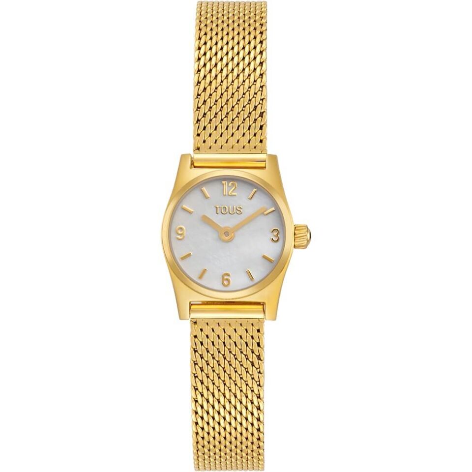TOUS EPIC ICON MESH reloj de caja redonda con brazalete combinado de acero IPG dorado y, esfera color claro con indices a juego con el bisel.