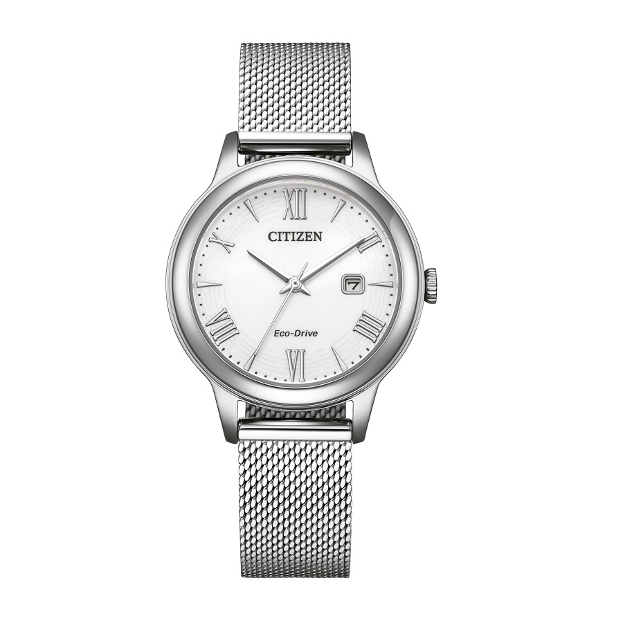 El modelo Citizen Lady Dress EW2621-75a es un reloj para mujer con movimiento eco-drive con un toque de color en la esfera.