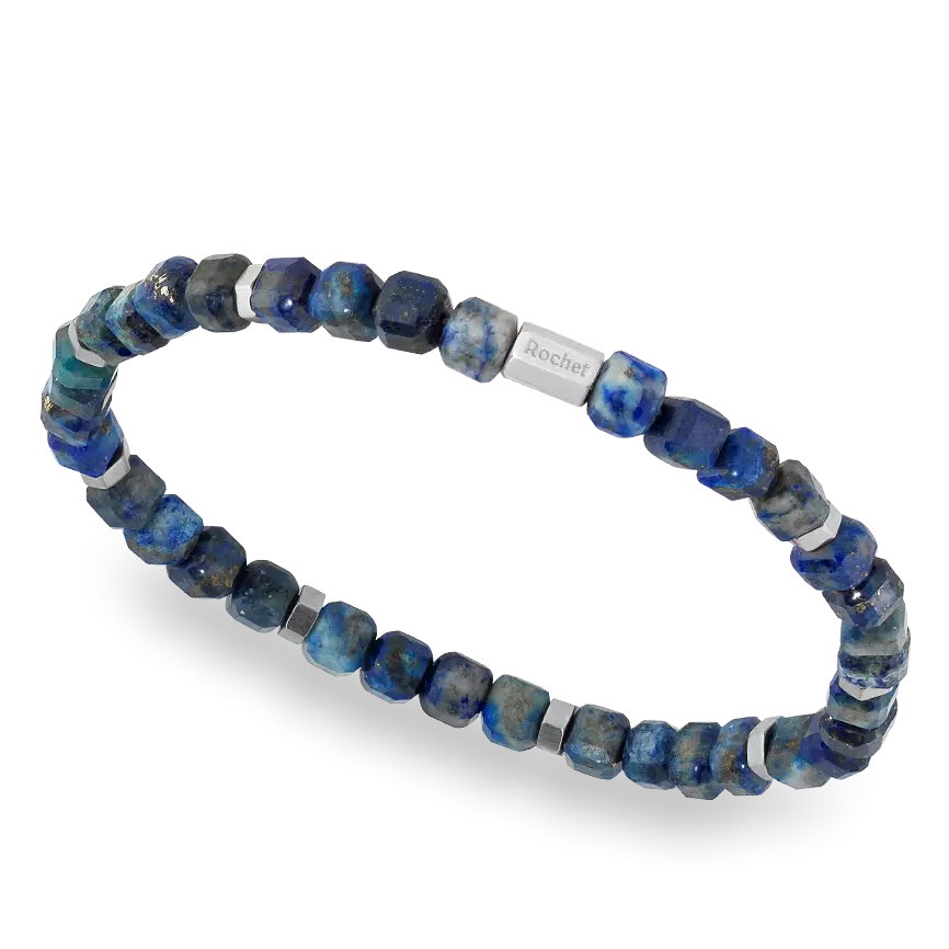 La pulsera Rochet BOREAL HB9606 atrae las buenas vibraciones con de cuentas de minerales y acero en diferentes minerales.