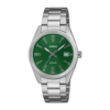 El modelo CASIO UTP-1302PD-3A1VEF es un reloj con toque retro, analógico y atrevido, por su cadena de acero y caja de color verde