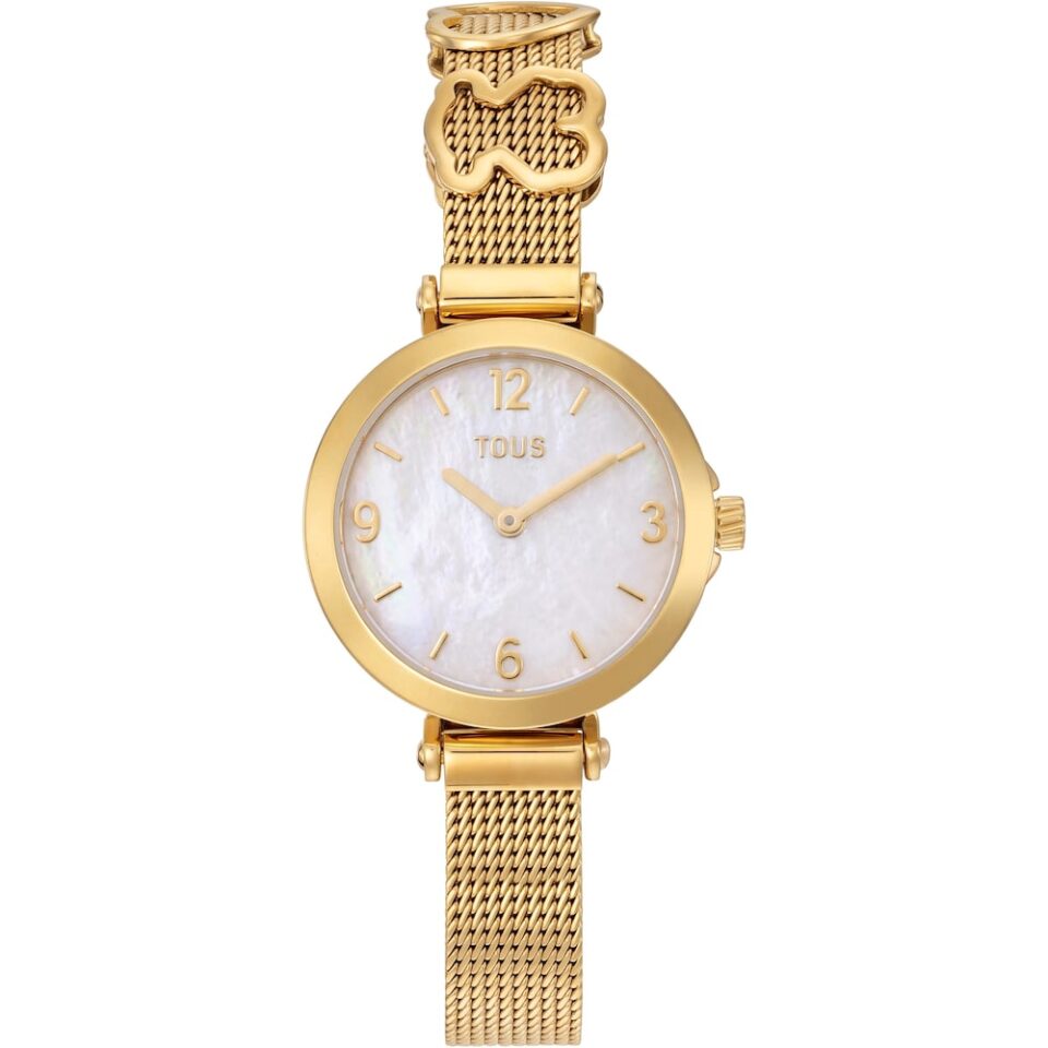 TOUS ICON CHARMS reloj de caja redonda con brazalete MESH de IPG dorado y , esfera de nacar con indices a juego con el bisel.