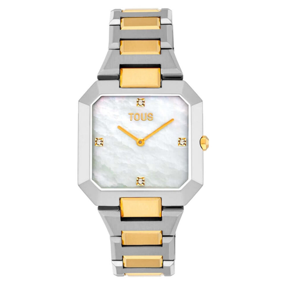 TOUS KARAT Inspirado en las tallas de las gemas preciosa, se unen en diseño de reloj analógico de caja facetada con brazalete mixto de acero IPG dorado,