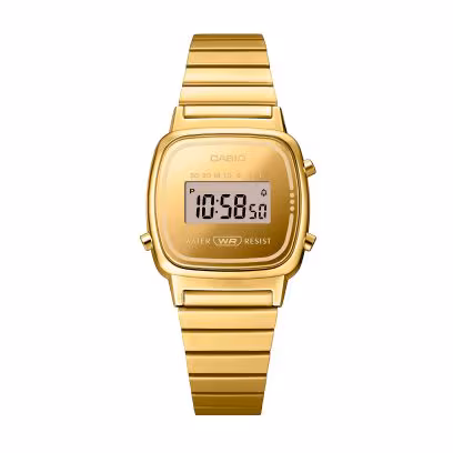 El modelo CASIO LA670WEGS-9AEF es un reloj con toque retro e indispensable en tu armario, ya que con su color dorado y caja de color dorada.