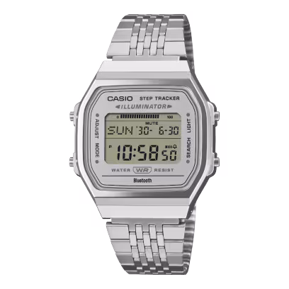 El modelo CASIO ABL-100WE-7AEF es un reloj con toque retro, actual con Bluetooth indispensable en tu armario, ya que con su color plateado y caja clásica.